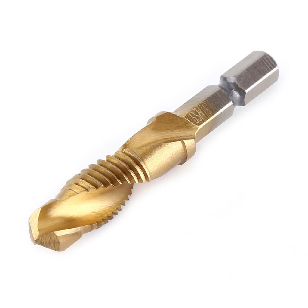 6pcs Metric Thread M3 M10 Titanium Coated HSS Drill and Tap Bits 1 4  Hex Shank