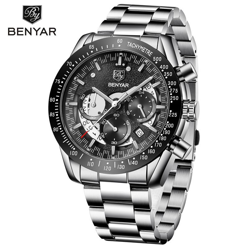 BENYAR Sport Watch Men Top Brand Luxury Blue Quartz Male Chronograph Clock Military Waterproof Stainless Steel Wristwatch 5120