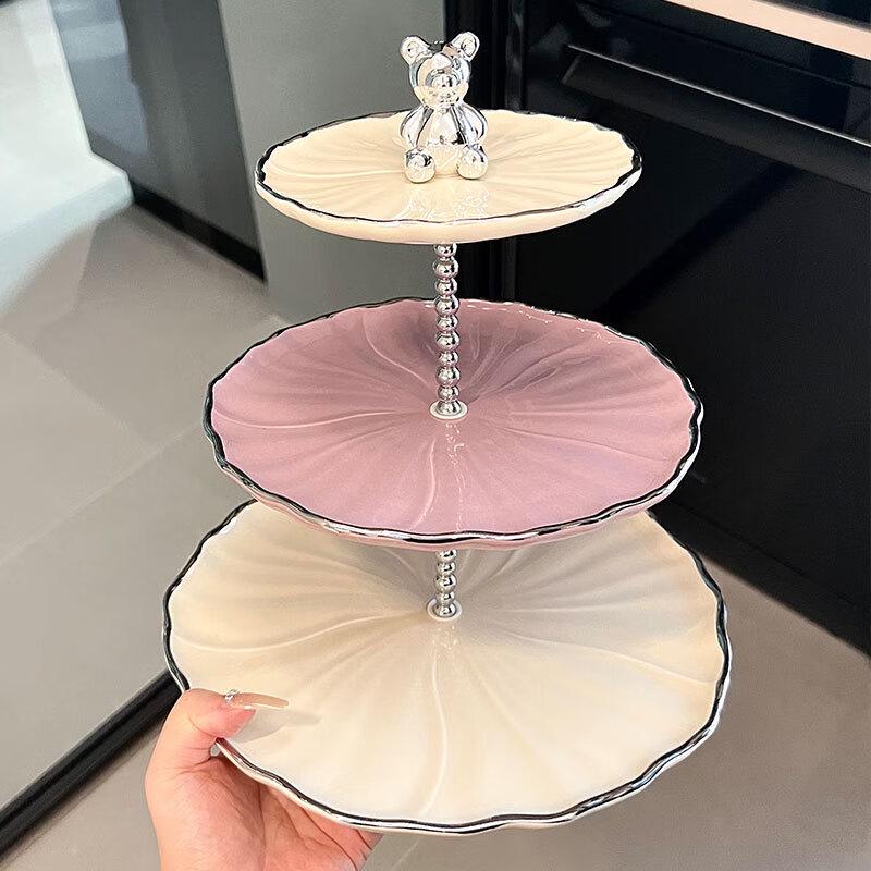 Фиолетовый таро Керамическая 3-ярусная подставка для десертов и фруктов