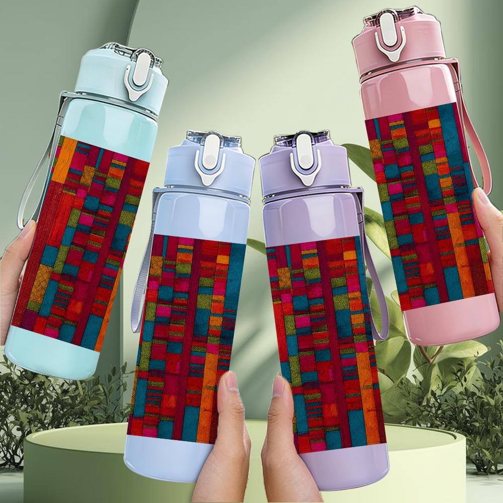 1PC Vibrant Color Block Mosaic 750ml Color Plastic Sports Water Bottle Leakproof Flip Straw Lid For Sports Office Home Use