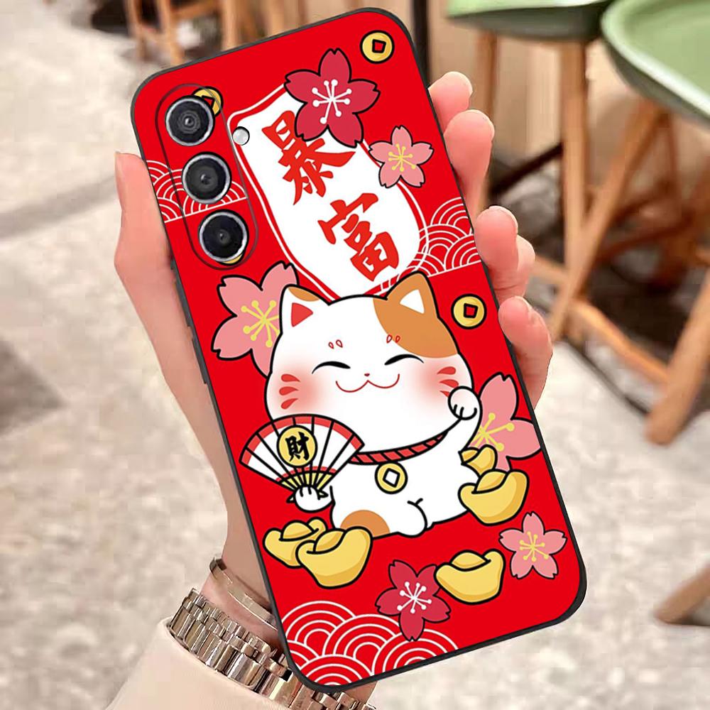Lucky Money Cat Phone Case For Samsung S25 Edge 24 23 22 21 20 Ultra Plus Fe Galaxy A54 53 34 25 16 Silicon Cover