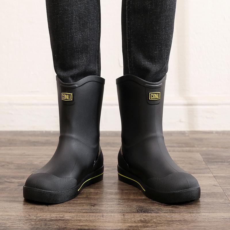 [One piece] Rain shoes men's short and medium non-slip waterproof shoes outdoor water boots warm fishing rain boots rubber shoes