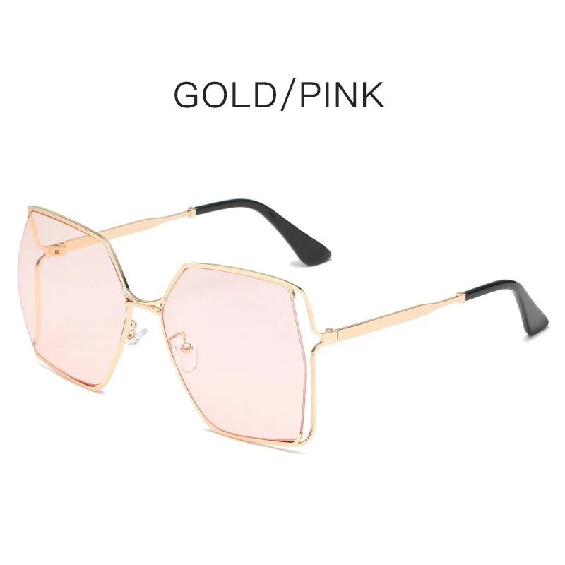 Gradient Oversized Square Sunglasses Women Luxury Brand Hollow Lens Vintage Alloy Sun Glasses Female Green Shades UV400