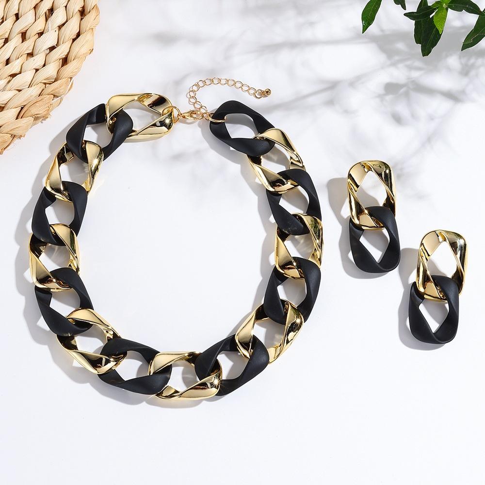 Women Geometric Metal Link Jewelry Set Matching Necklace Earrings Kit Minimalist Trend Fashion Jewelry For Daily Party Wear 1 Set