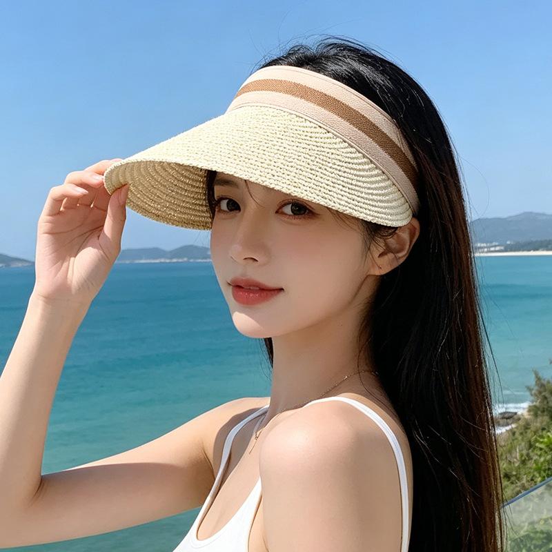 Empty top hat  protection big brim sun hat headband type face small sun hat women