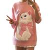 Cat Pattern Women's Sweater Cute Pink Pullover Knitted Sweaters Warm Fashionable Woman Oversized Loose Top