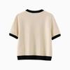 Women's European/American Color Block Knit Top, Round Neck, Short Sleeve, Autumn Collection.