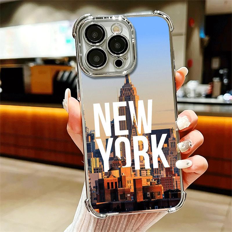 NYC New York City Soft Phone Case For iPhone 15 16 17 Air 14 Pro Max 16E Plus 13 12 Mini Plating Anti-Fall Fundas