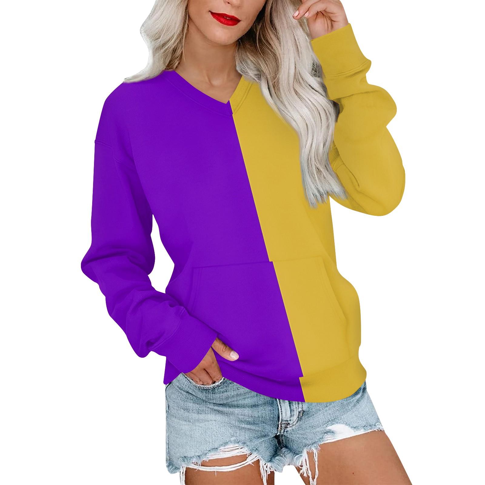 

Women s Casual Fashion Stitching Color V-Neck Long Sleeve Sweatshirt Light Pullover With Pockets L