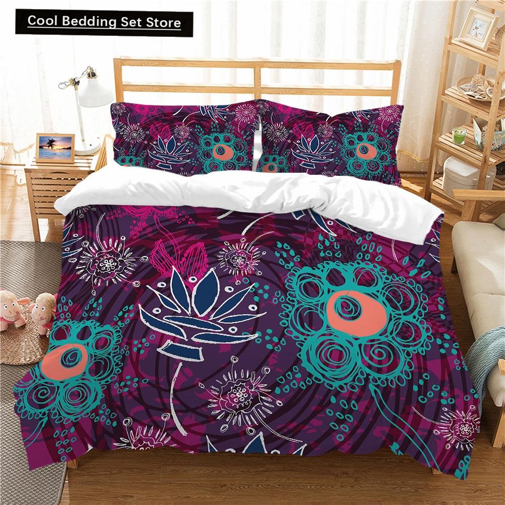 Bohemian Floral King Queen Duvet Cover Boho Mandala Cashew Flowers Bedding Set Exotic Tribe Style 2/3pcs Polyester Quilt Cover