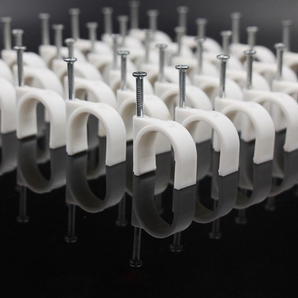 500pcs/bag Wall Mounted Round Cable Fasteners Steel Nail Portable Wall Mount Cord Clamp Office Use
