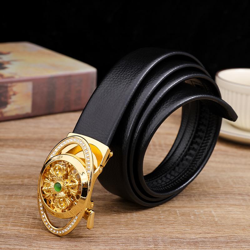 Men's Jade Belt Men's Automatic Buckle Belt PU Leather Gem Agate Hetian Jade Trousers Belt