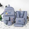 School Bag Women's Canvas College Student Backpack Five-piece Set Casual Large Capacity Junior High School High School Student Backpack Fashion