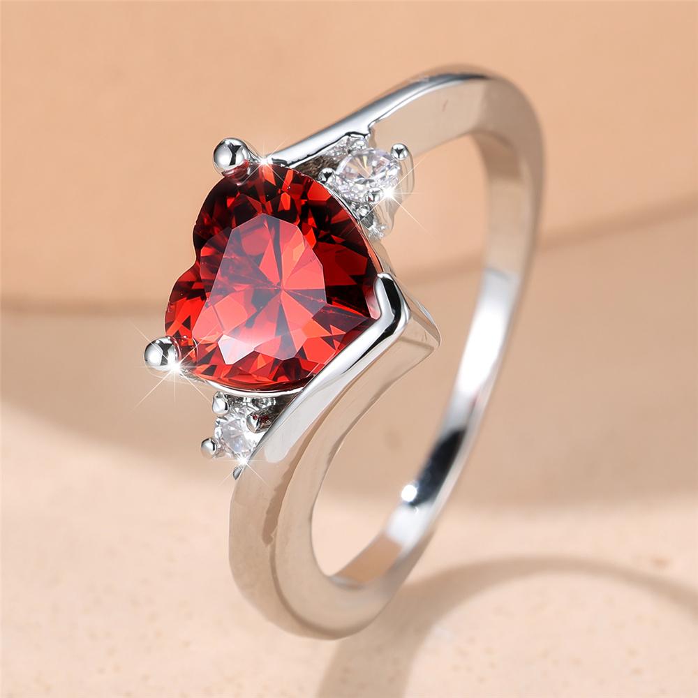 

Trendy Red Purple White Zircon Love Heart Vintage Silver Color Wedding Bands Engagement Rings For Women Jewelry 7
