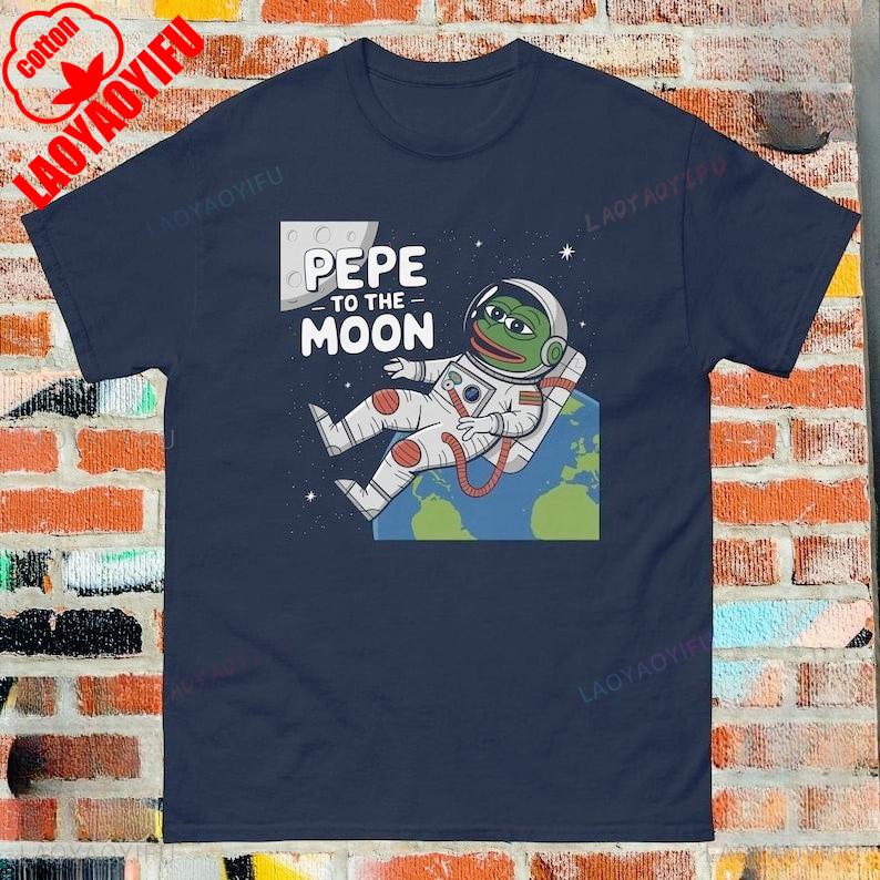 PEPE Frog To The Moon T-Shirt Adult Unisex Gifts for Meme Lovers Fans Internet Culture Enthusiasts Day Summer Casual Cotton Tees