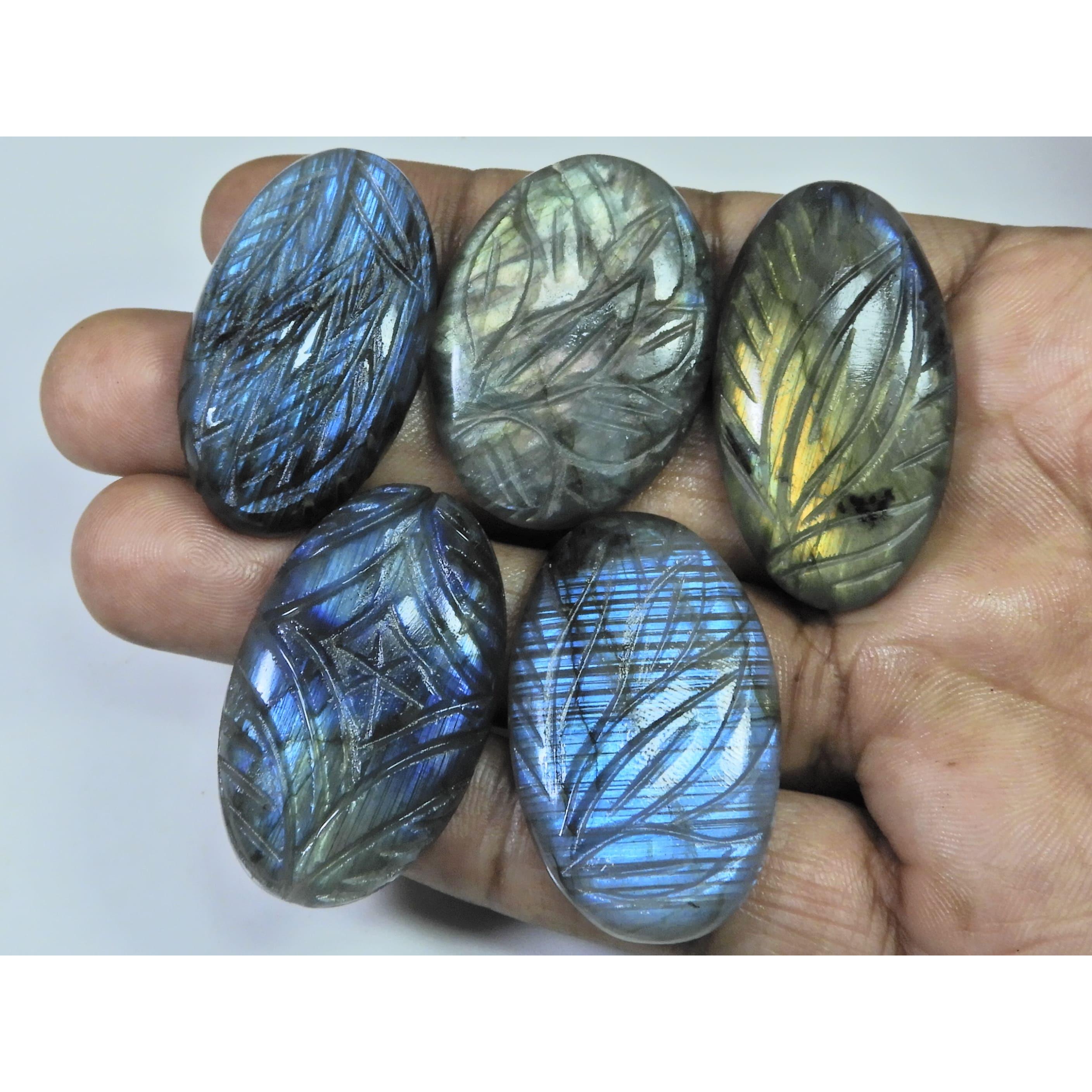 

310Cts. Natural Labradorite Carving Oval Cabochon Loose Gemstone 5Pcs Lot LL-1033