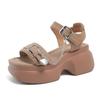 Fashion Ladies Shoes On Sale 2025 New One-word Buckle Women's Sandals Summer Open Toe Mid Heel Water Proof Concise Daily Sandals Women