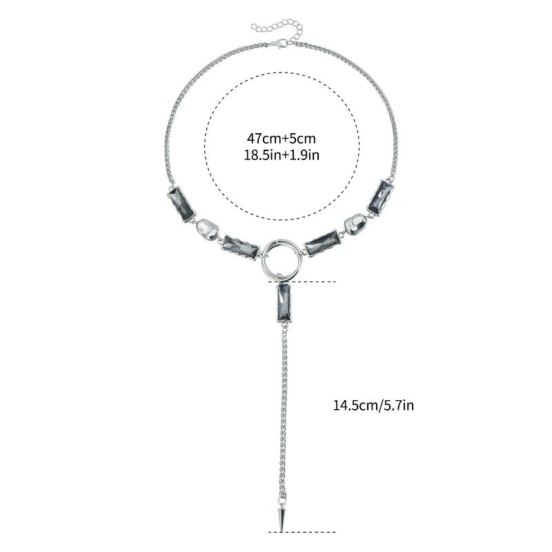 Fashionable Square Black Diamond Irregular Y-Shaped Necklace Decoration Sweet Cool Girl Necklaces Jewelry Accessories Gifts