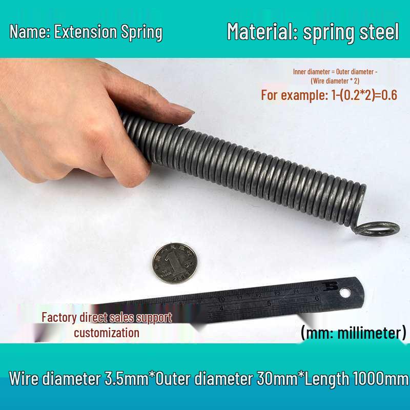 1m Spring Coil Extension with Hook - Strong Tensile Force, Thin Soft Sheath, for Tarpaulins & Sliding Doors