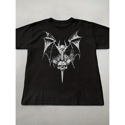Retro Gothic Style Bat and Skull T-shirt for Men, Summer New Cotton Casual T-shirt for Men and Women