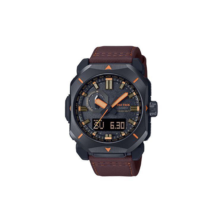Casio Men's Black Pro Trek Series Round Dual Display Solar Outdoor Low Temperature Quartz Movet Resin Strap Watch Watches Prw-6900Yl-5Pr