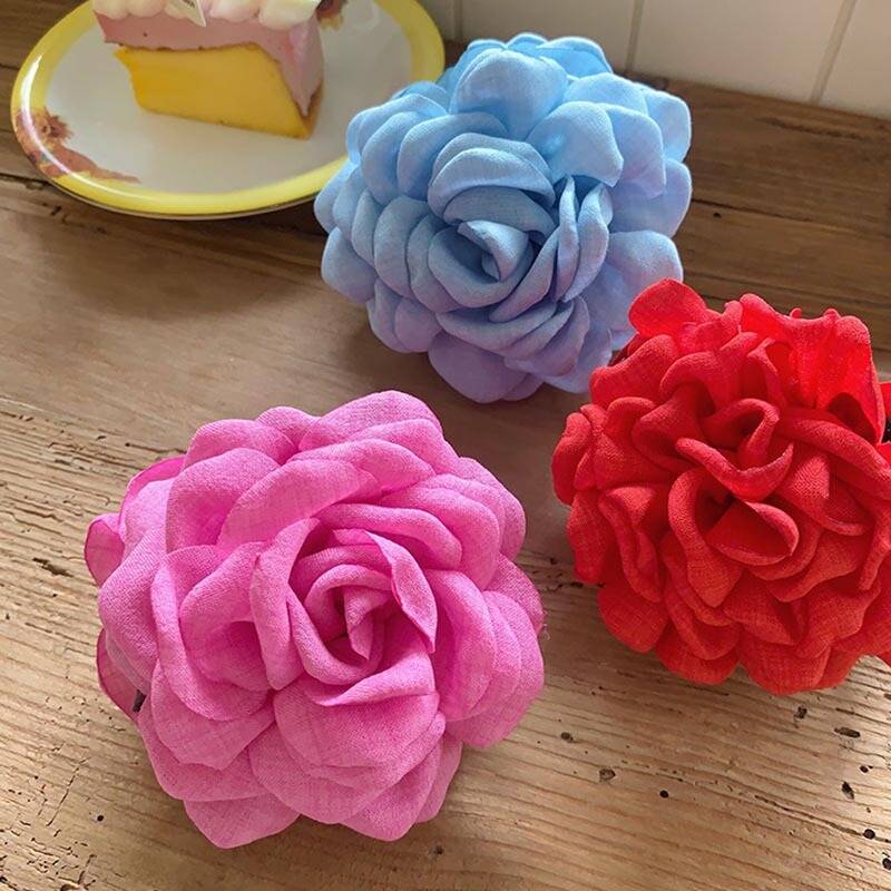 Korean Fabric Rose Flower Hair Claw Clip Women Girls Fashion Barrettes Plastic Hair Grab Clamp Headwear Hair Accessories
