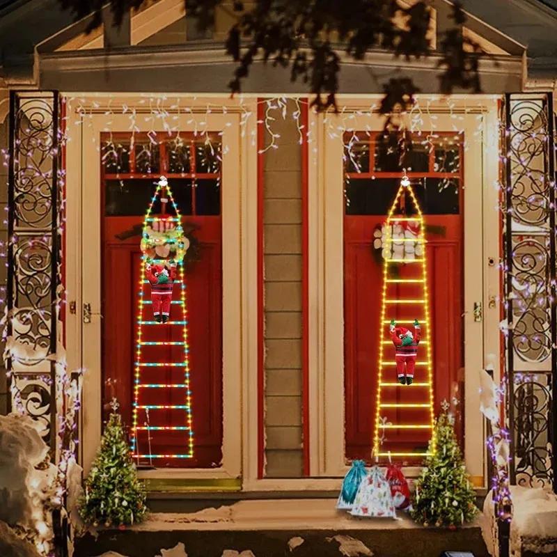 Christmas Decorations Santa Claus Climbing Ladder Light LED Fairy Lamp USB Plug 8 Modes for Home Holiday Wall Window Xmas Decor