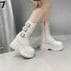 Fashion Womens Mid-calf Boots Fashion Motorcycle Boots High Quality Casual Leather Booties 12cm Height Increase Platform Boots for Women