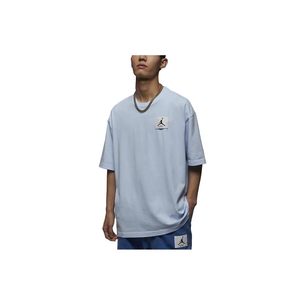 Jordan Solid Pattern Print Crew Neck Short Sleeve T-Shirt Men Tops Ice-Blue DZ0605-411