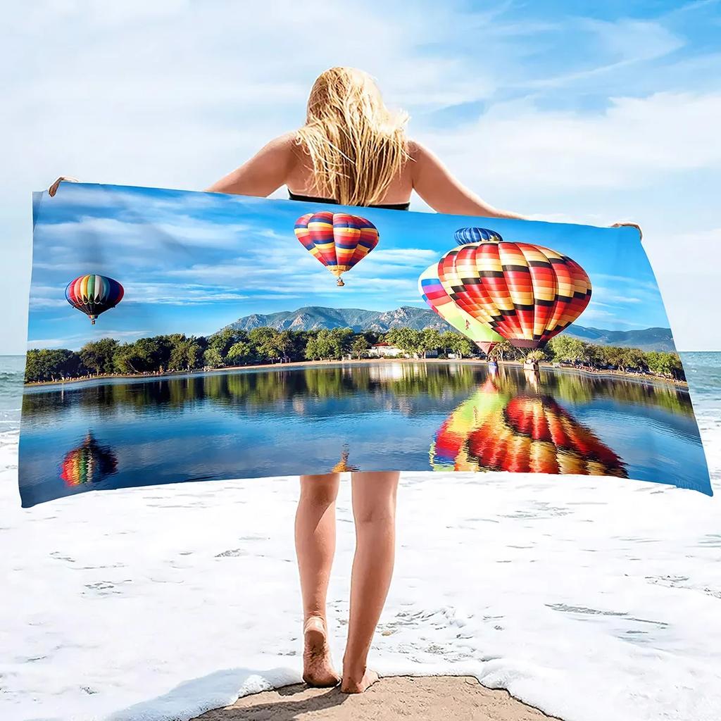 Colorful Hot Air Balloon Print Soft Beach Towels,Microfiber Lightweight Thin Beach Towels,Compact Sand Free Swim Pool Blanket