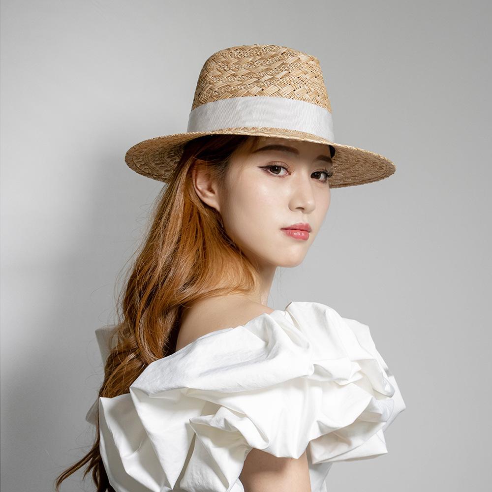 European and American High-end Fashion Hand-woven Treasure Grass Jazz Hat, Webbing Bow, Sunshade Straw Hat Tide