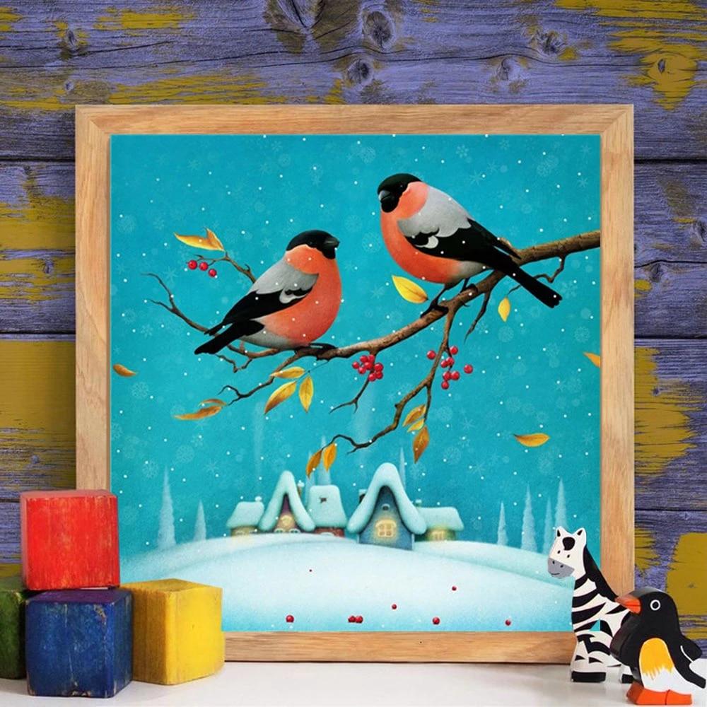 Diamond Painting Cross Stitch Christmas Bird Winter Diamond Embroidery Snow Mosaic Animal Handicraft Decorations For Room