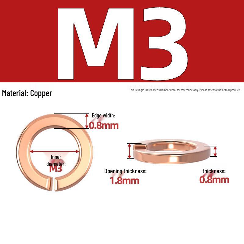 Pure Red Copper All-Copper Spring Washer, Bronze Round Washer Screw Metal Washer GB93