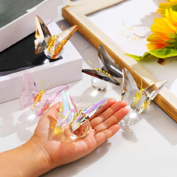 Crystal Butterfly Figurine with Clear Glass Balls Base Glass Butterfly Statue Crystal Animal Figurine for Home Ornament