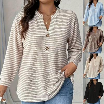 Nuova t-shirt a quadri con ananas e bottoni, modello 2025: Abbigliamento casual a righe per donne taglie forti