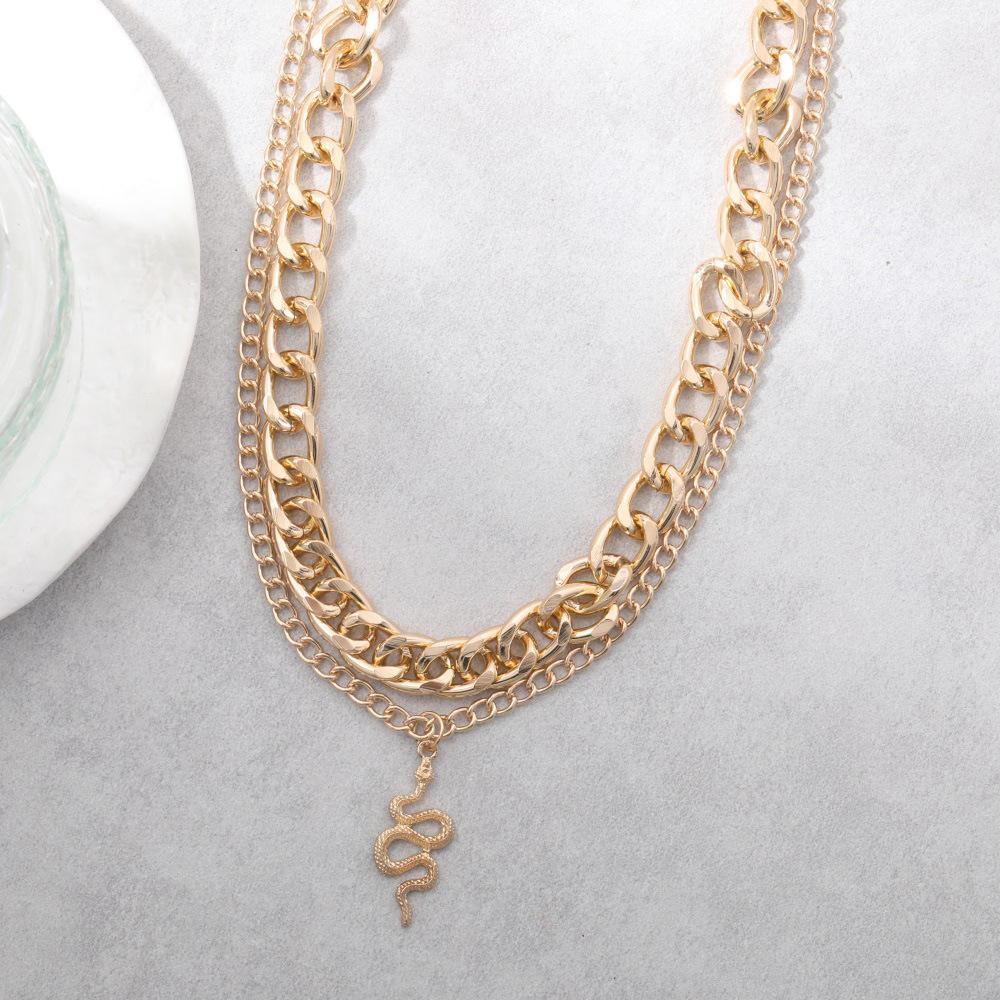 Snake Pendant Necklace Creative Personality Punk Style Thick Chain Double Collarbone Chain Female