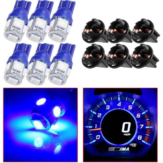 

cciyu 6Pack T10 5-5050-SMD PC194 168 Blue LED Bulb Instrument Panel Cluster Dash Light W/Twist Lock Socket