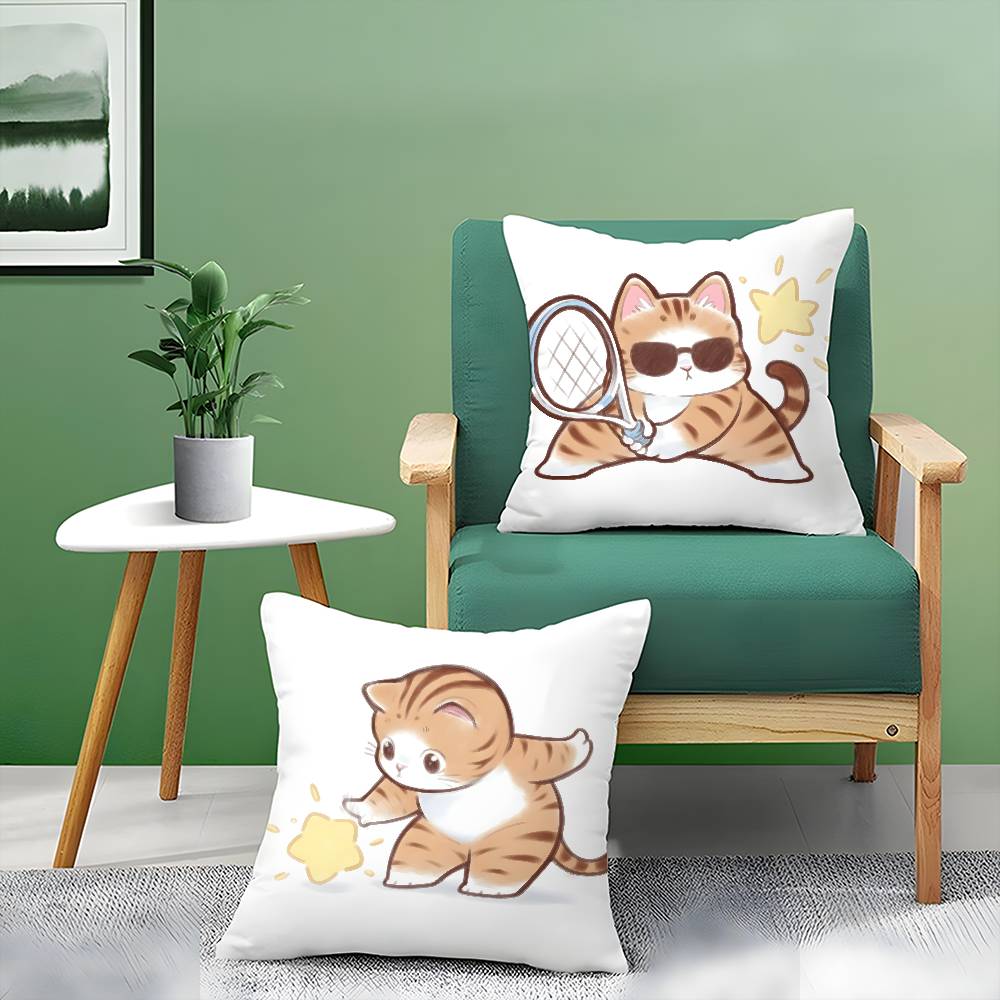 Cute Cat Athlete Childlike Heart Pillow Case Comfort Sofa Bed Silky Elegant Invisible Zipper Decorative Cushion Cover