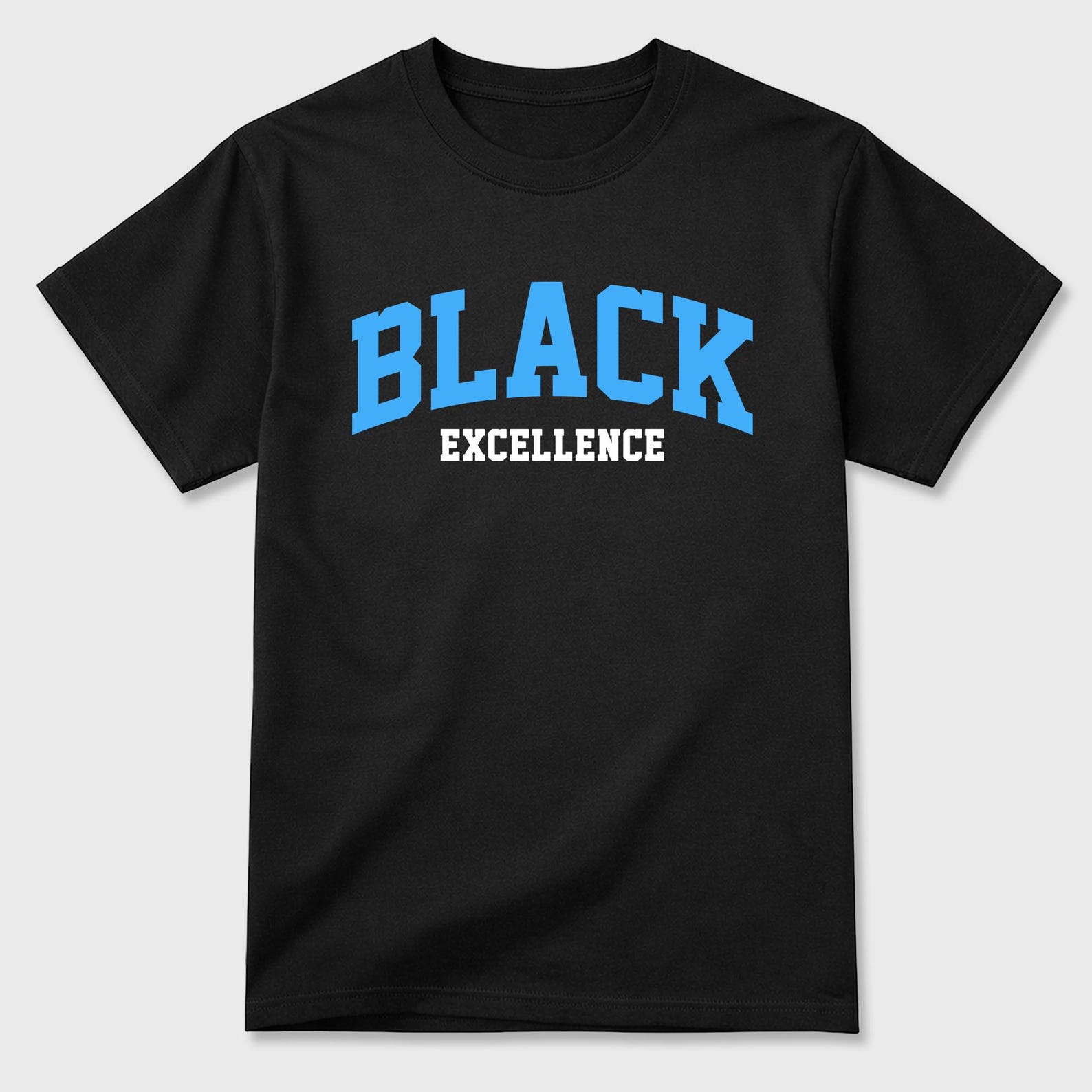 Varsity Black Excellence graphic tee. Streetwear Brand Graphic T-Shirt. AJ14 University Blue M
