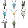 Men's Western Adjustable Bolo Tie with Stone Pendant Braided Leather Rope Necktie Shirt Collar Chain Jewelry Necklace