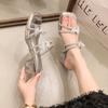 French Rhinestone Sandals Women's Summer Wear Fashion High-end Bow Crystal Middle Heel Thick Heel with Skirt Cool Slippers
