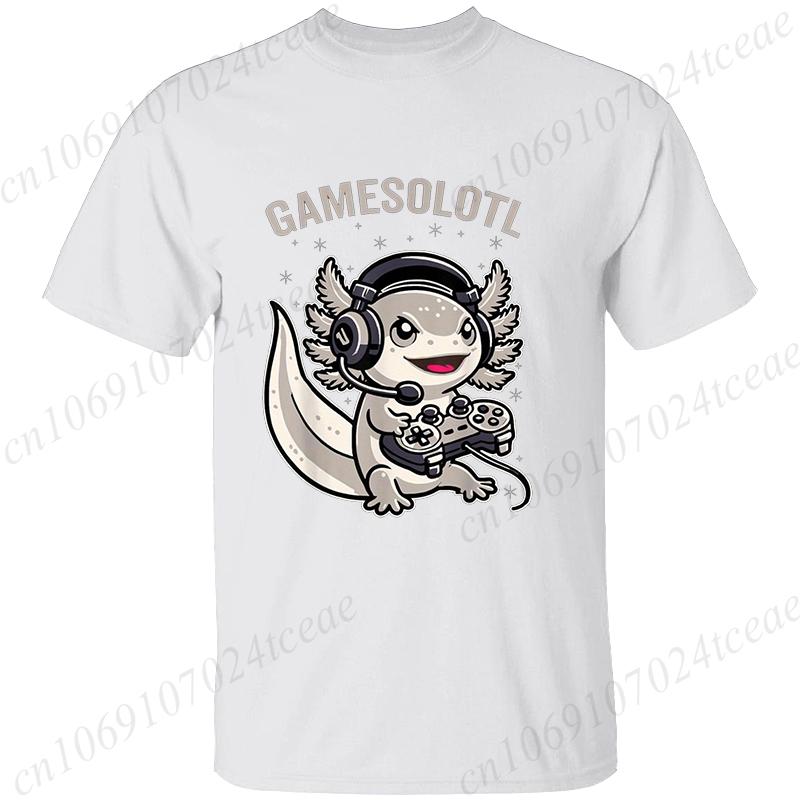Axolotl-Gaming Anime Men's Women T-shirts Funny Graphic TShirt Tops  O Neck Short-sleeved Tops Summer Korean T Shirt Unisex Tees