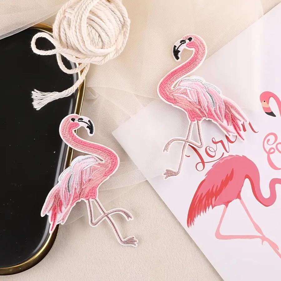1 Pair Pink Embroidery Patches Applique Flamingo Embroidery Repair Decoration