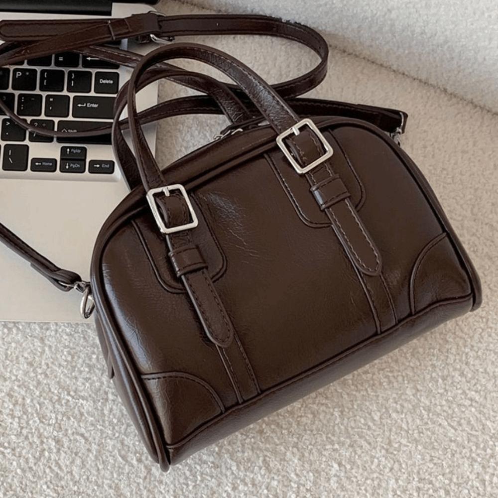 Shoulder Bag PU Bowling Bag PU Leather Boston Bag Ins Retro Handbag  Girls/Female