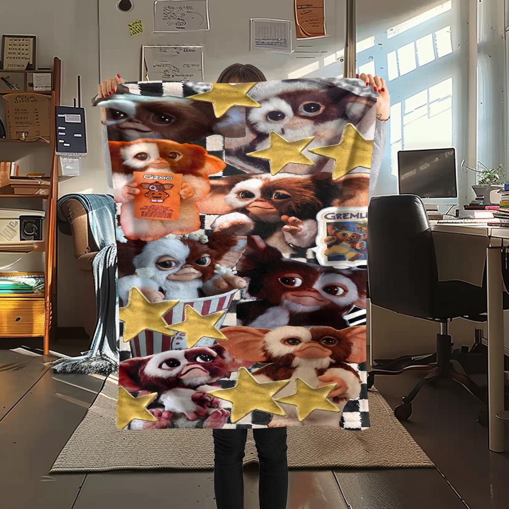 1PC Gremlins Print Flannel Blanket, High quality All Seasons, Home Decor, Warmth and Comfort, Perfect for Christmas Gifts