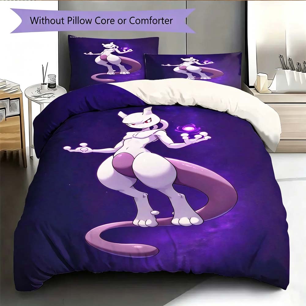 Cartoon Mewtwo Duvet Cover Pillowcase Eevee Bedding Set Boy Girl Bedroom Decoration Children Single Double Size