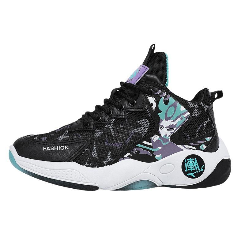 Men's shoes summer new breathable mesh basketball shoes trendy versatile platform help students running sports shoes