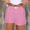 Shorts für Damen Teenager-Mädchen Elastischer Bund zum Überziehen Rot Blau Kariert Shorts Outfit Lässig Lounge Sommer-Shorts