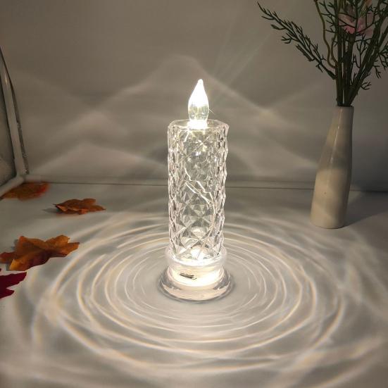 LED Candle Lights Romantic Rose Shadow Flameless Candles Lamp Elegant Crystal-like Pillar Candles