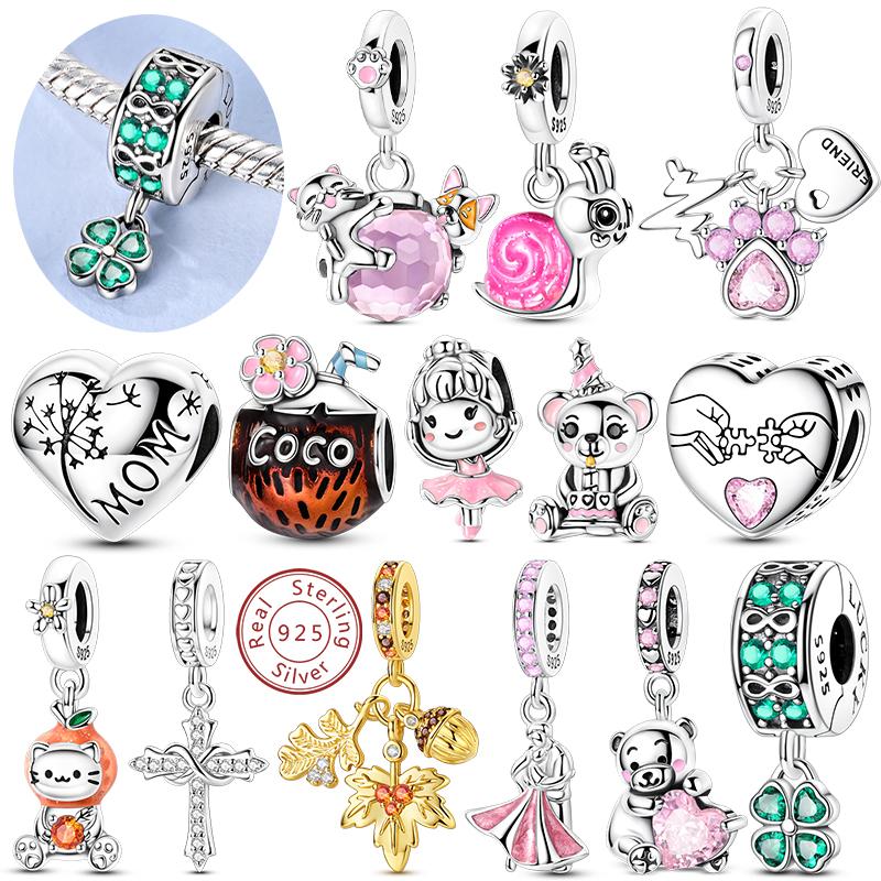 Original Copper Charms Beads Pendant Cat Dog Ballerina Girl Coconut Charms Fit Bracelet Necklace Fine Jewelry Gift